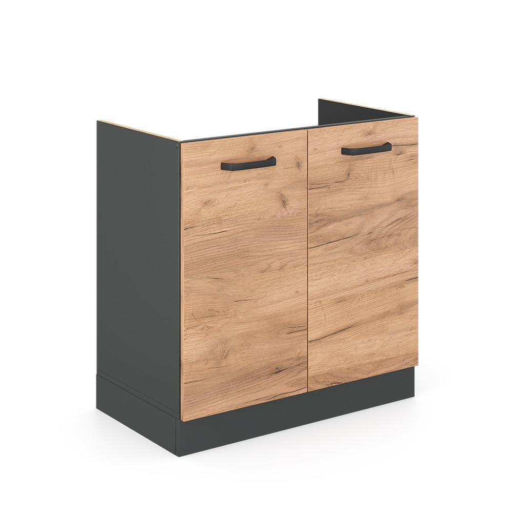 SPÜLENUNTERSCHRANK R-Line Goldkraft Eiche 80 cm ohne AP - Anthrazit/Eiche Wotan, Holzwerkstoff (80/81.6/46cm) - Vicco