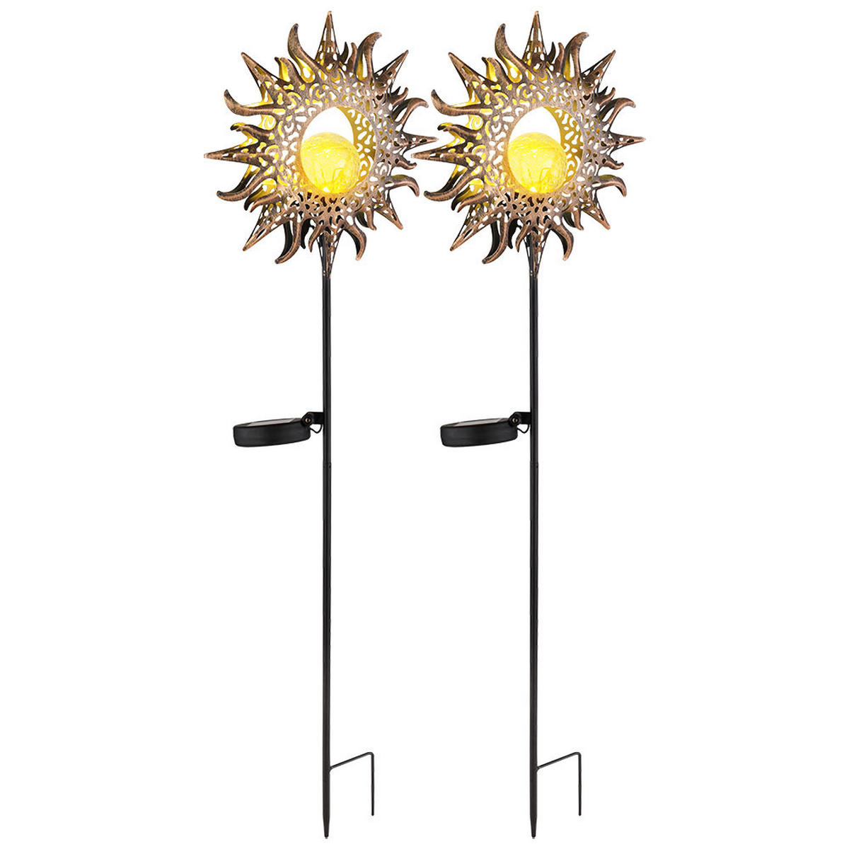 LED AUSSENLEUCHTE Solar Steckleuchte Braun Rostoptik 2er Set - Braun, Glas (81.5/24.2/120cm) - Globo Lighting