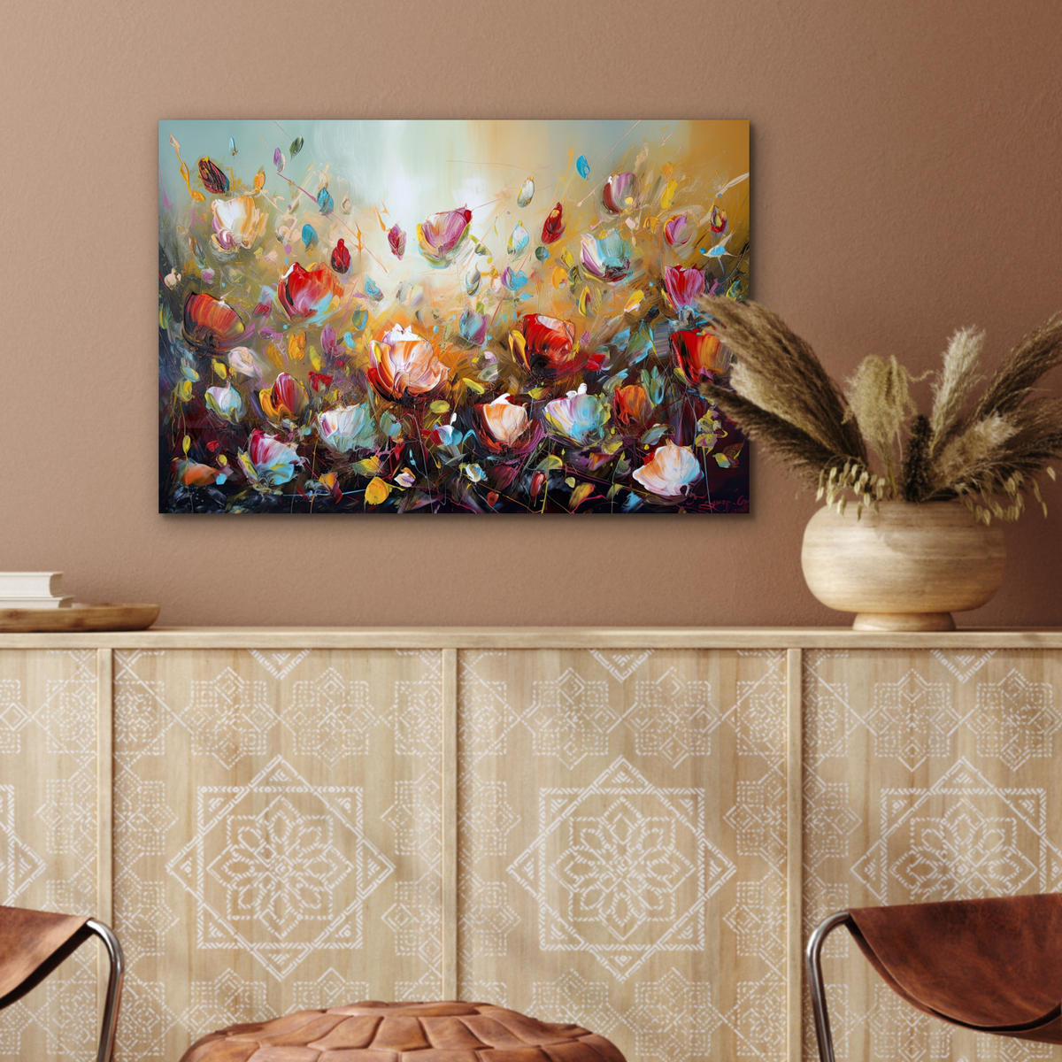 METALLBILD Blumen - Kunst - Natur - Ölgemälde 60x40 cm - Multicolor, Metall (60/40cm) - MuchoWow