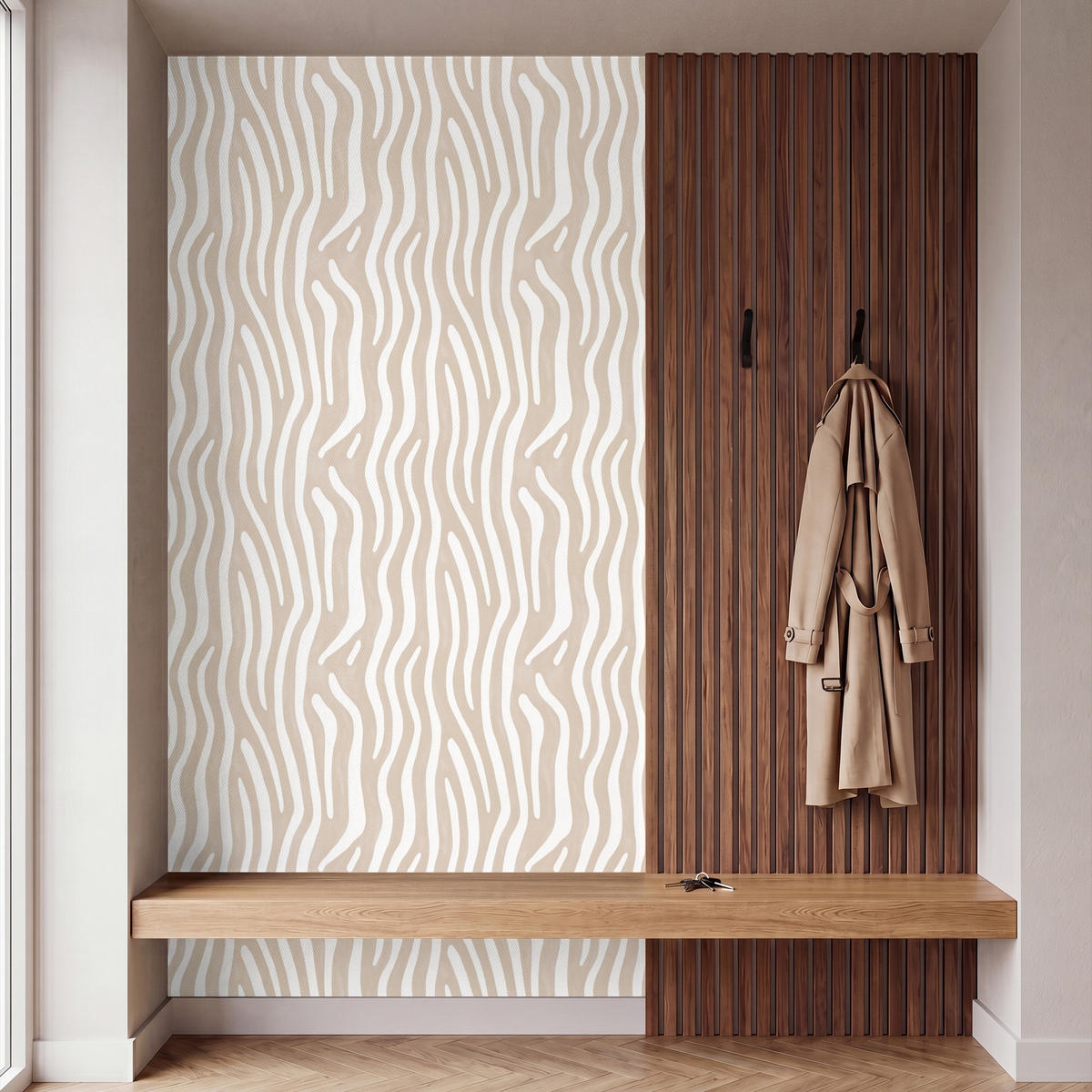 TAPETE - Abstrakt - Zebra - Beige - 140x300 cm - Beige, Papier (140/300cm) - OnlyWow