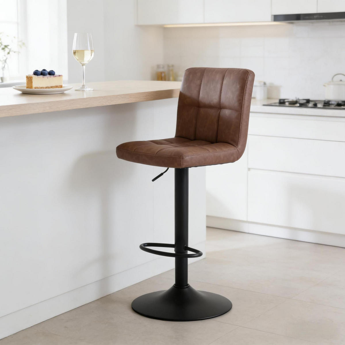 BARHOCKER drehbar höhenverstellbar 60-82 cm Kunstleder Dunkelbraun - Dunkelbraun, Metall (44/114/38cm) - Meubliv