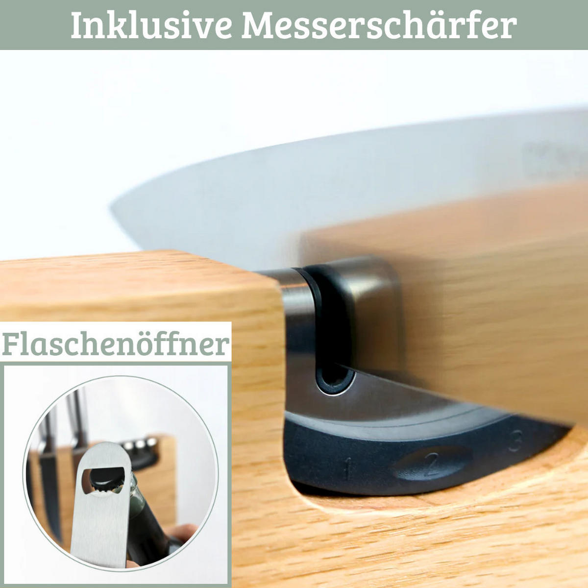 MESSERBLOCK magnetisch ohne Messer HYFO MIT MESSERSCHÄRFER Eiche - Braun, Holz (29/27/12cm) - DELUKE