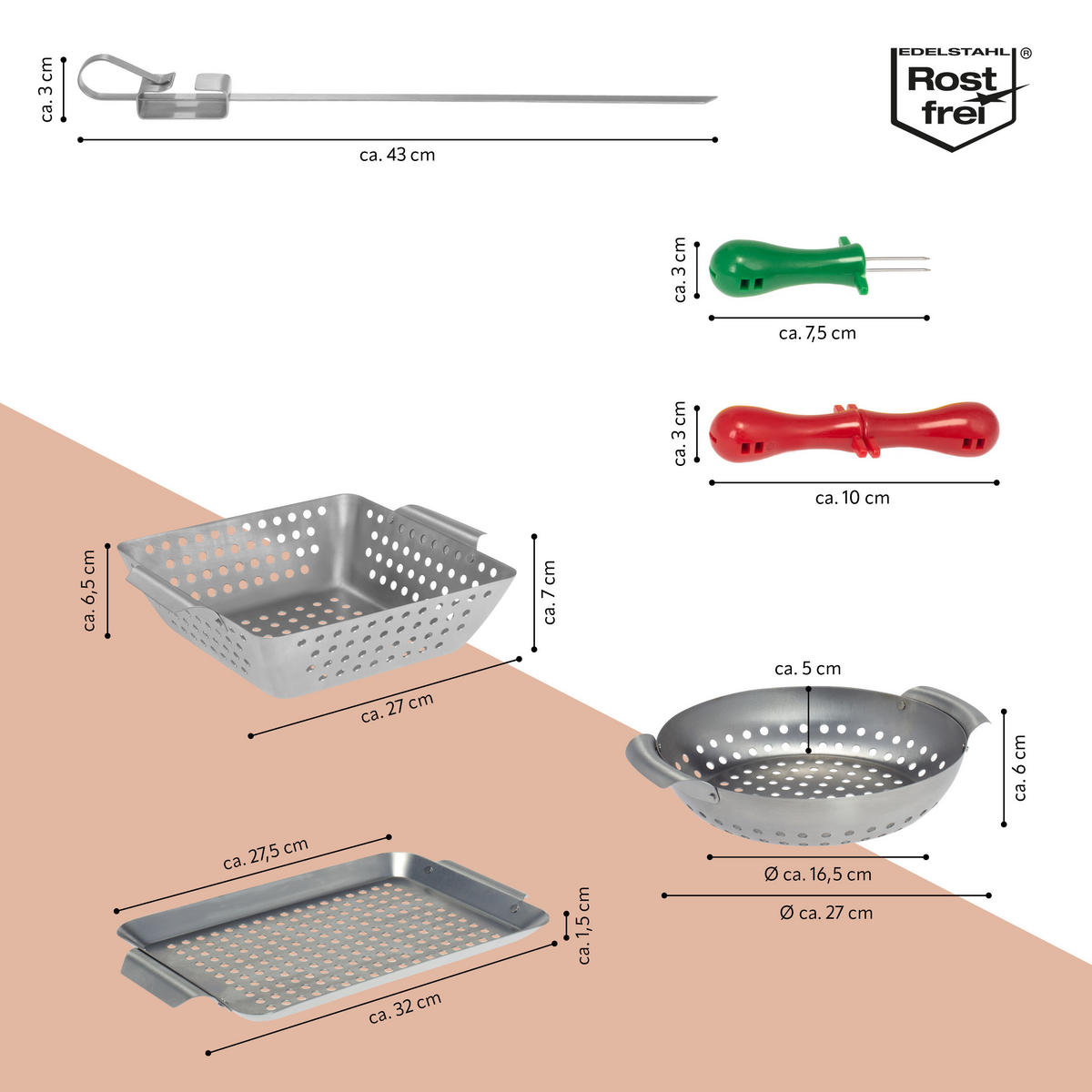 VEGGIE-GRILL-SET 13tlg. - Edelstahlfarben, Metall (32/1.5/18.5cm) - bremermann