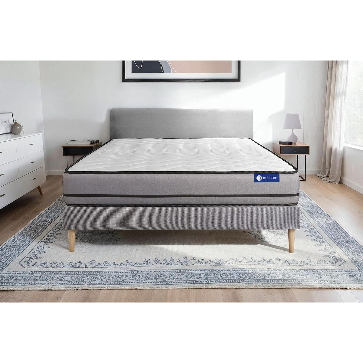 BETT Actimemo night Memory-Schaum 150 x 195 cm h4 - Kit Bettgestell Grau - Beige/Grau, Karton/Holz (150/195cm) - ACTISOM