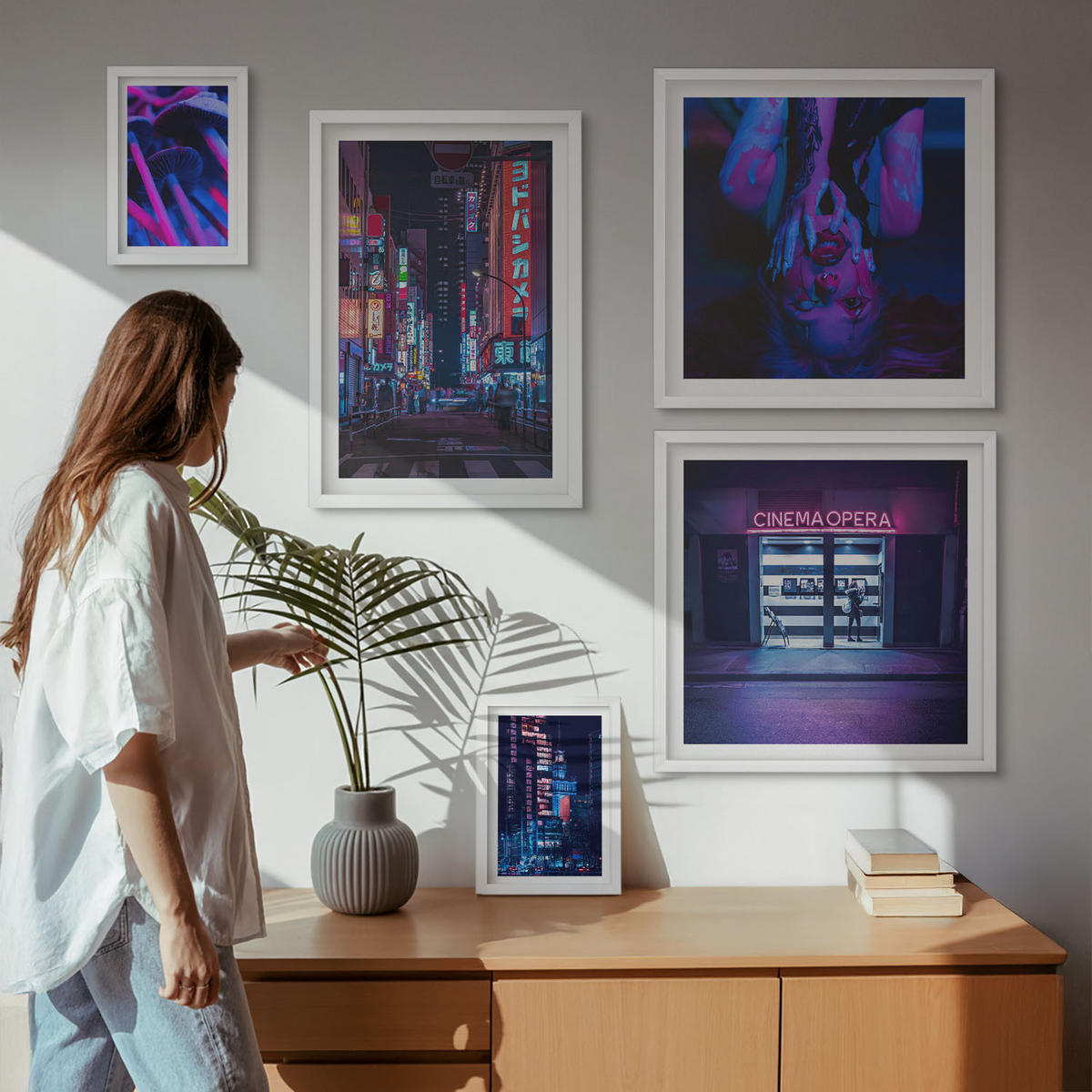 WANDBILDER 5er-Set - 50x50 cm & 20x30 cm & 40x60 cm Weißer Rahmen - Kosmische Sternenlandschaften - Weiß, Kunststoff (40/60cm) - ArtPrintCave