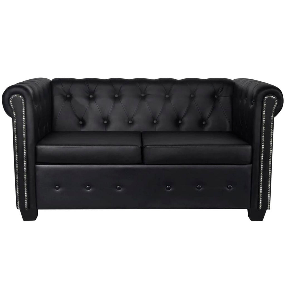 SOFAS Chesterfield-Sofas 2-Sitzer und 3-Sitzer Kunstleder Schwarz 145.5x76x70CM - Schwarz, Holz (145.5/70/76cm) - ZMH