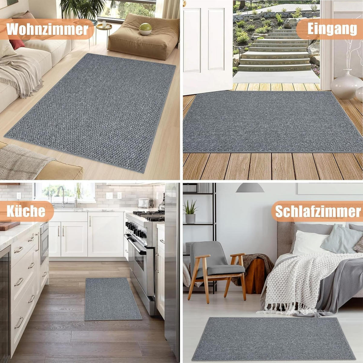 FUSSMATTE Rutschfest Fußmatte Außen und Innen,Dunkelgrau ,60*90cm - Grau, Textil (60/90cm) - Kaket