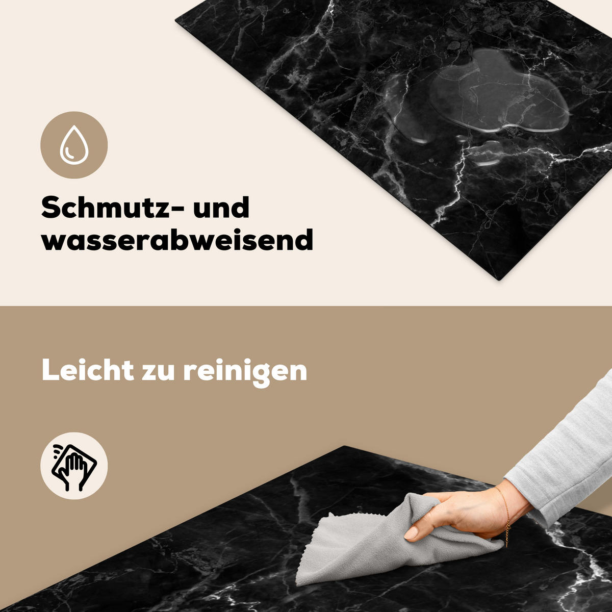 HERDABDECKPLATTE Marmor - Schwarz - Weiß - Textur - Marmoroptik 83x51 cm - Silberfarben, Kunststoff (83/51.5/0.2cm) - MuchoWow