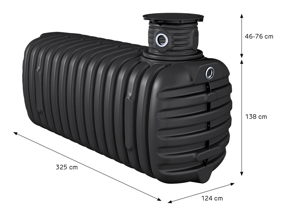 ERDTANK 4200 L inkl. Schachtverlängerung - Schwarz, Kunststoff (124/138/325cm) - 4rain