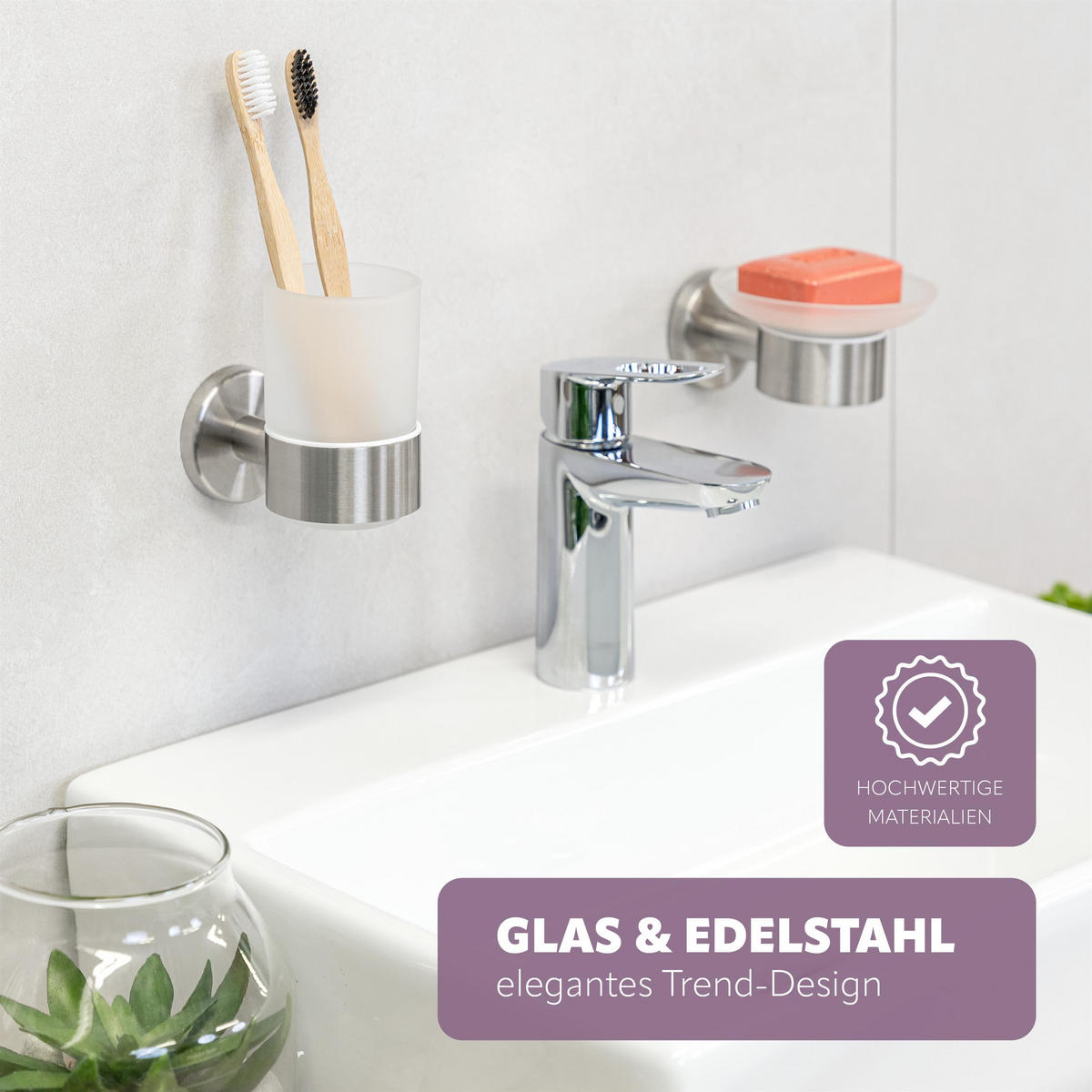 GLASBECHERHALTER PIAZZA, Edelstahl, matt - Edelstahlfarben, Metall (6.5/9.5/11cm) - bremermann