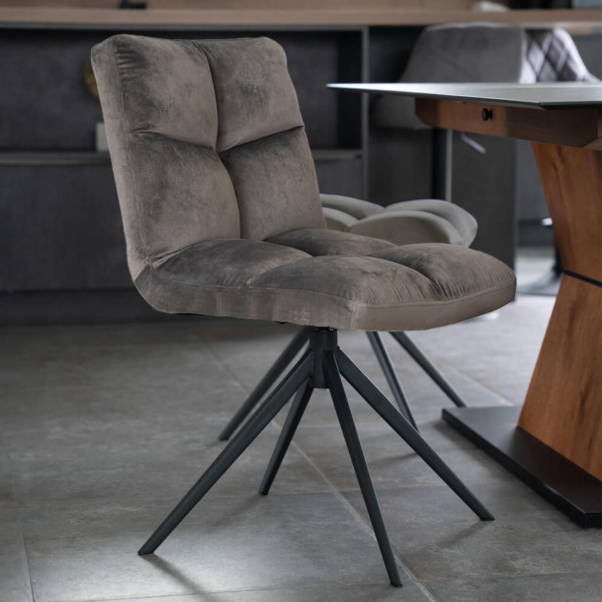 ESSZIMMERSTUHL drehbar Samt NODA – 2er Set Hellgrau - Hellgrau, Textil/Metall (61/84/47cm) - Home Deluxe
