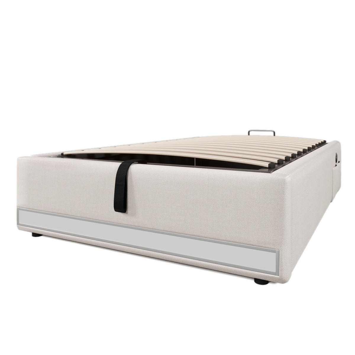 POLSTERBETT 90x200cm Beige LED-Leiste USB-C Hydraulik - Beige, Holz (90/200cm) - FLIEKS