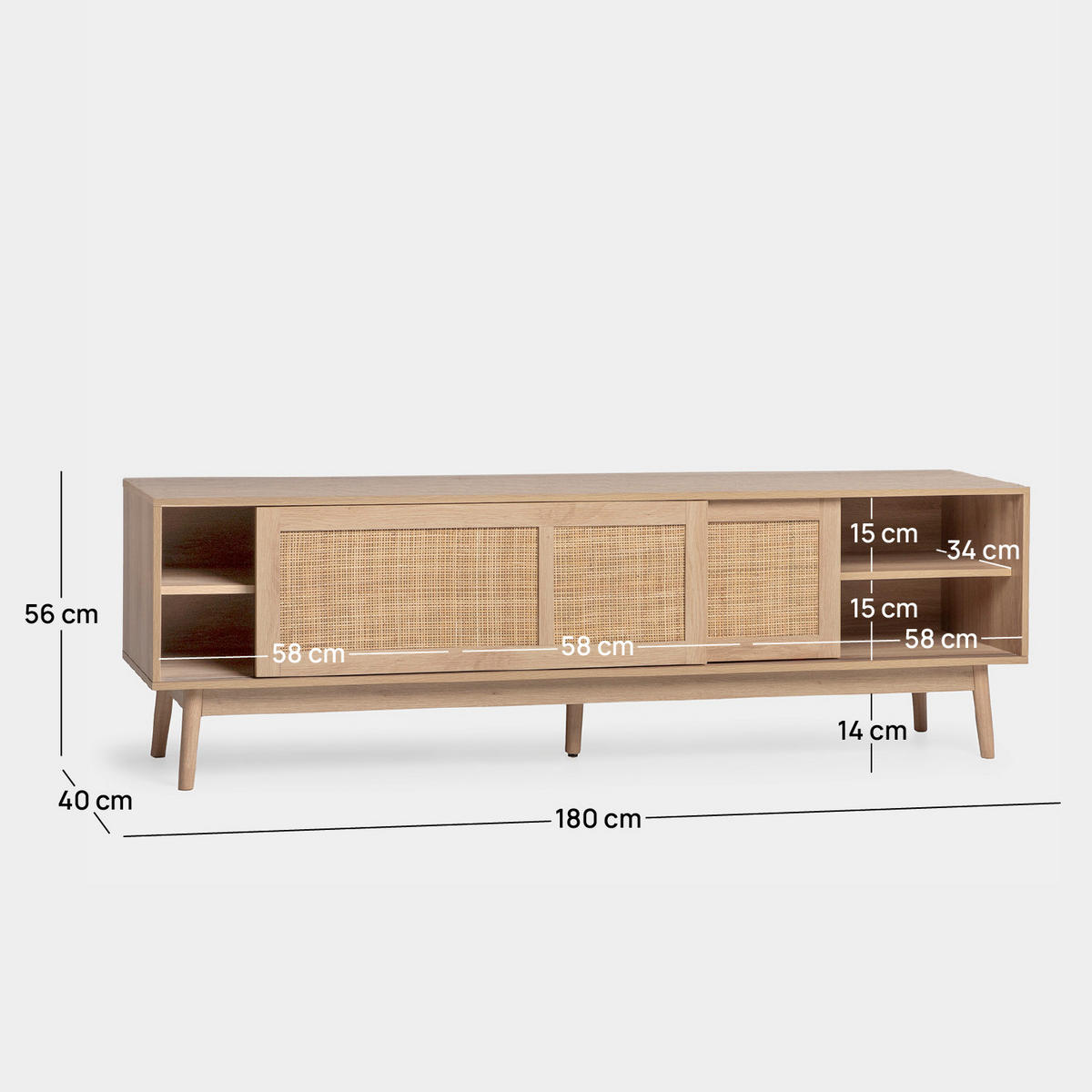TV-ELEMENT Ikigai Natürlich 180 cm x 56 cm - Naturfarben, Holzwerkstoff (180/56/40cm) - Klast Home