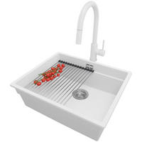 UNTERBAUSPÜLE GRANIT Praga, 2-er set Weiß 56/47 cm 1 Becken + Küchenarmatur 40/20 cm + Ablauf-Set + Aufrollbare Abtropffläche ab 60er Unterschrank - Chromfarben/Weiß, Kunststoff (56/20/47cm) - Primagran