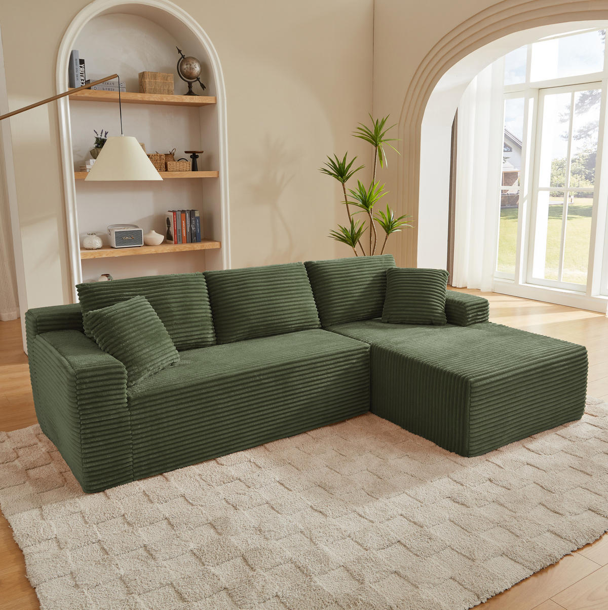 MODULARES Ecksofa aus Schaumstoff und Federkern mit flexibler Stellvariante Grün - Grün, Kunststoff (163/252.5cm) - Modenvie