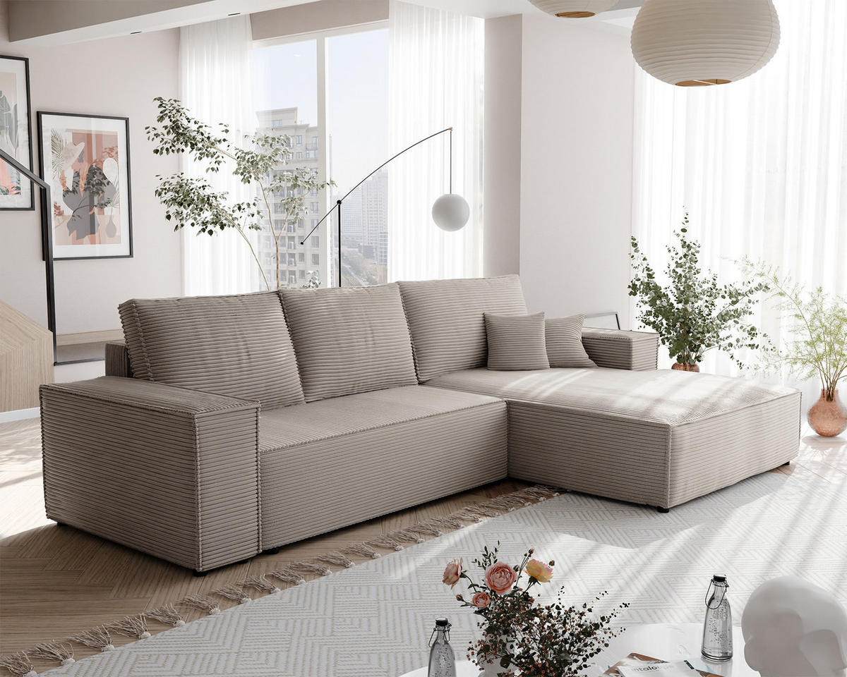 ECKSOFA NOVA mit Schlaffunktion und Bettkasten Cappuccino - Cappuccino, Holzwerkstoff/Kunststoff (250/90cm) - Idohome