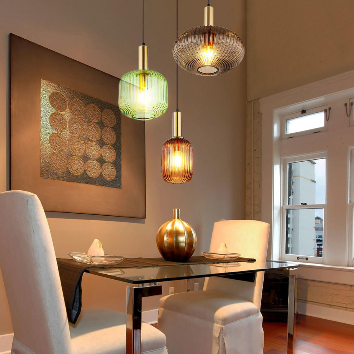 HÄNGELEUCHTE Glas bunt - Multicolor, Glas (55/55/130cm) - Globo Lighting