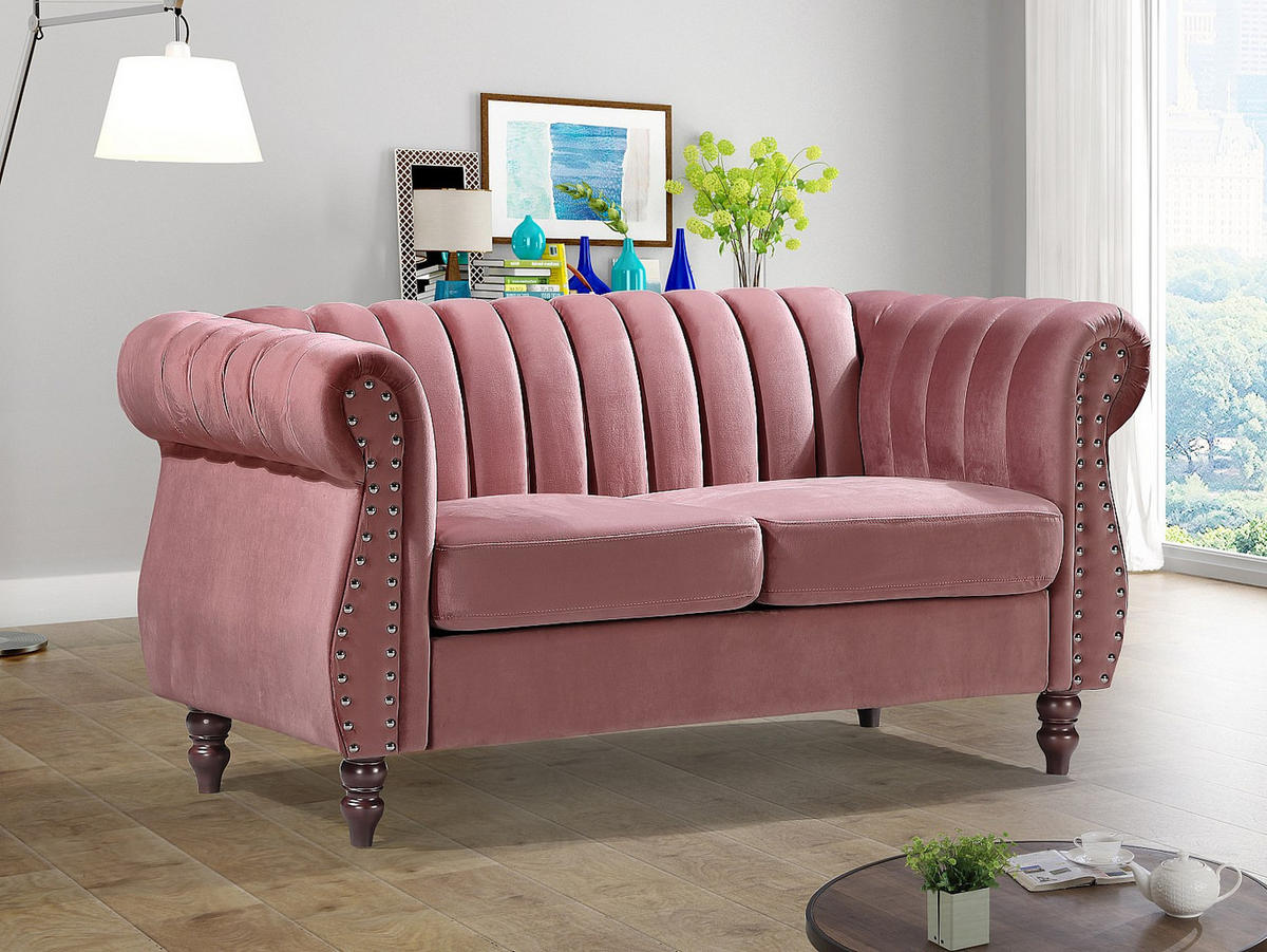 CHESTERFIELD-SOFA - 2-Sitzer - Samt - Altrosa - TRUMBO - Pink, Textil (150/77/78cm) - Vente-Unique