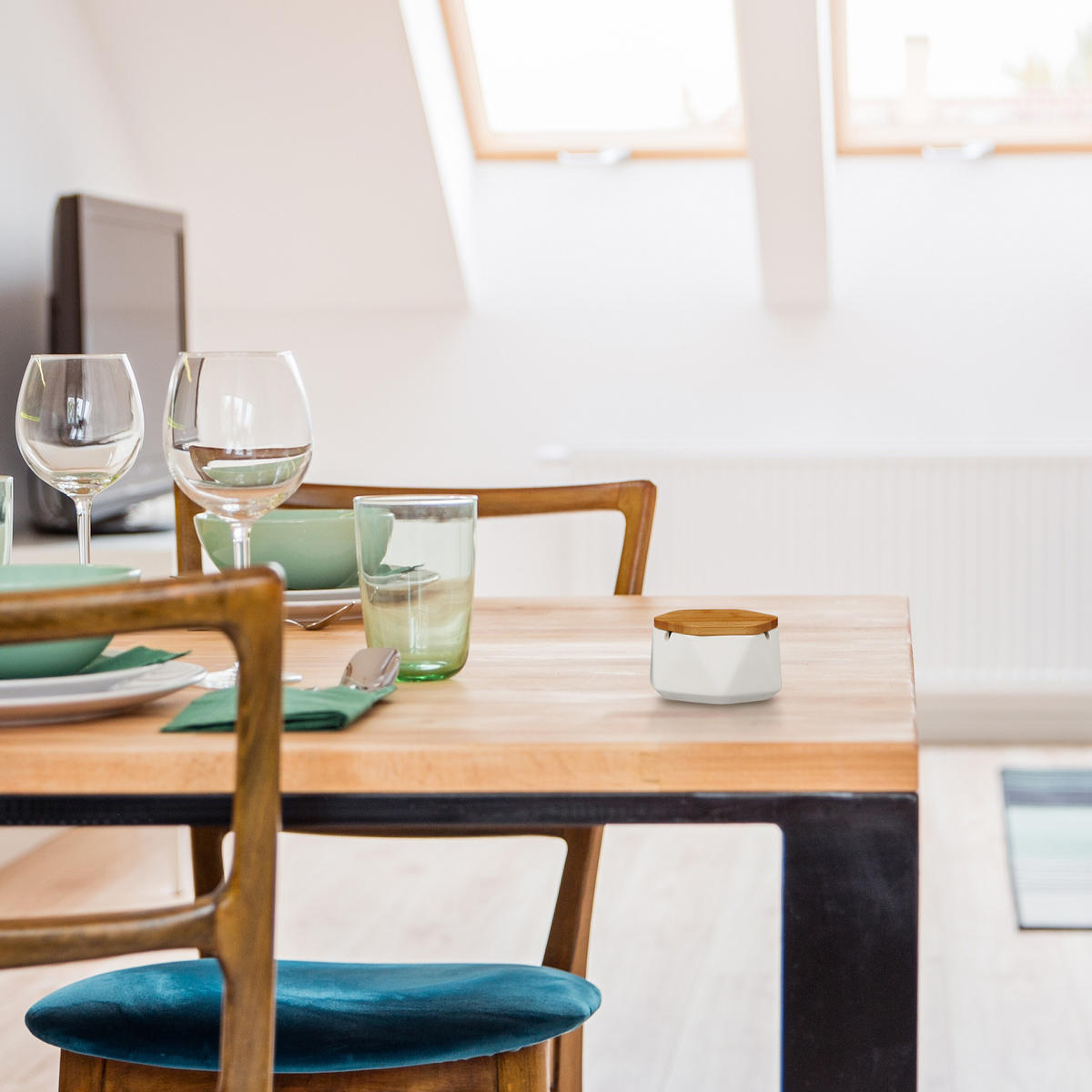 ASCHENBECHER - Weiß, Keramik/Holz (10.5cm) - Relaxdays