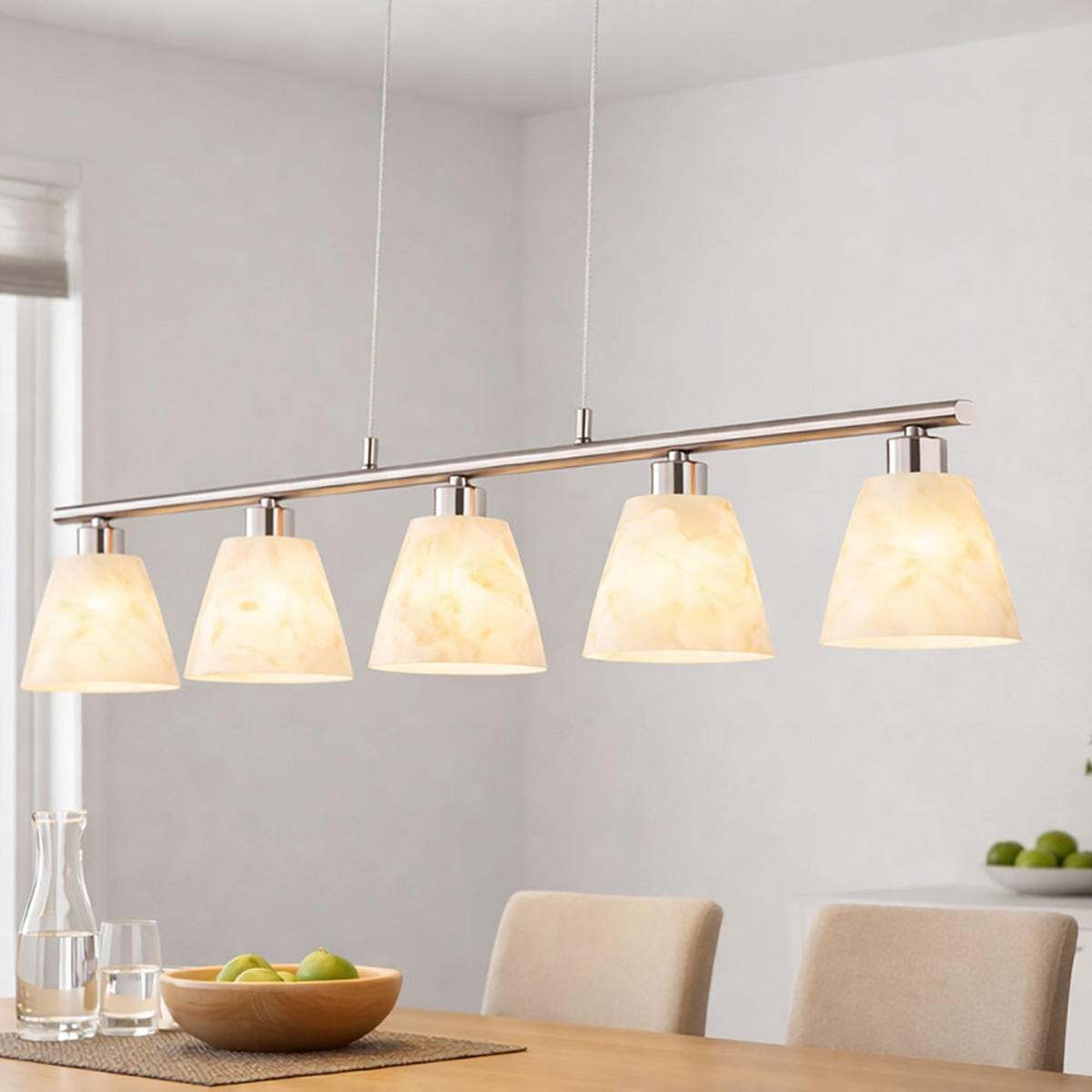 HÄNGELEUCHTE Metall Glas Alabaster Silber - Silberfarben, Glas (93/13/120cm)