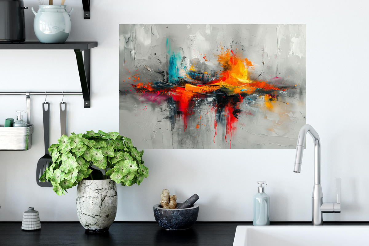 WANDTATTOO Moderne Kunst - Orange - Grau - Abstrakt 60x40 cm - Hellgrau, Kunststoff (60/40/0.1cm) - MuchoWow