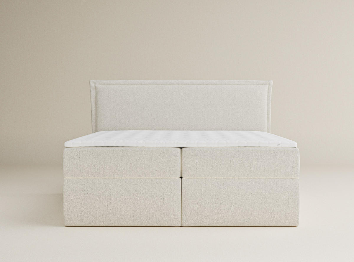 BOXBETT Saffron 140/200 cm, in Creme, Bettkasten, Matratze, Topper - Creme/Schwarz, Holz/Holzwerkstoff (140/200cm) - Maison de Reve