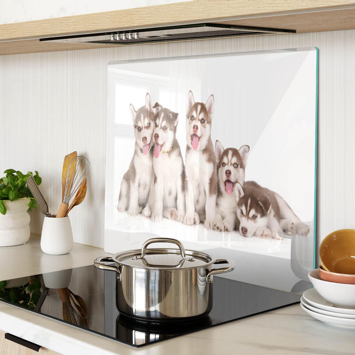 GLASPLATTE 60x52 cm Husky-Welpen - Braun, Glas (60/52cm) - TULUP