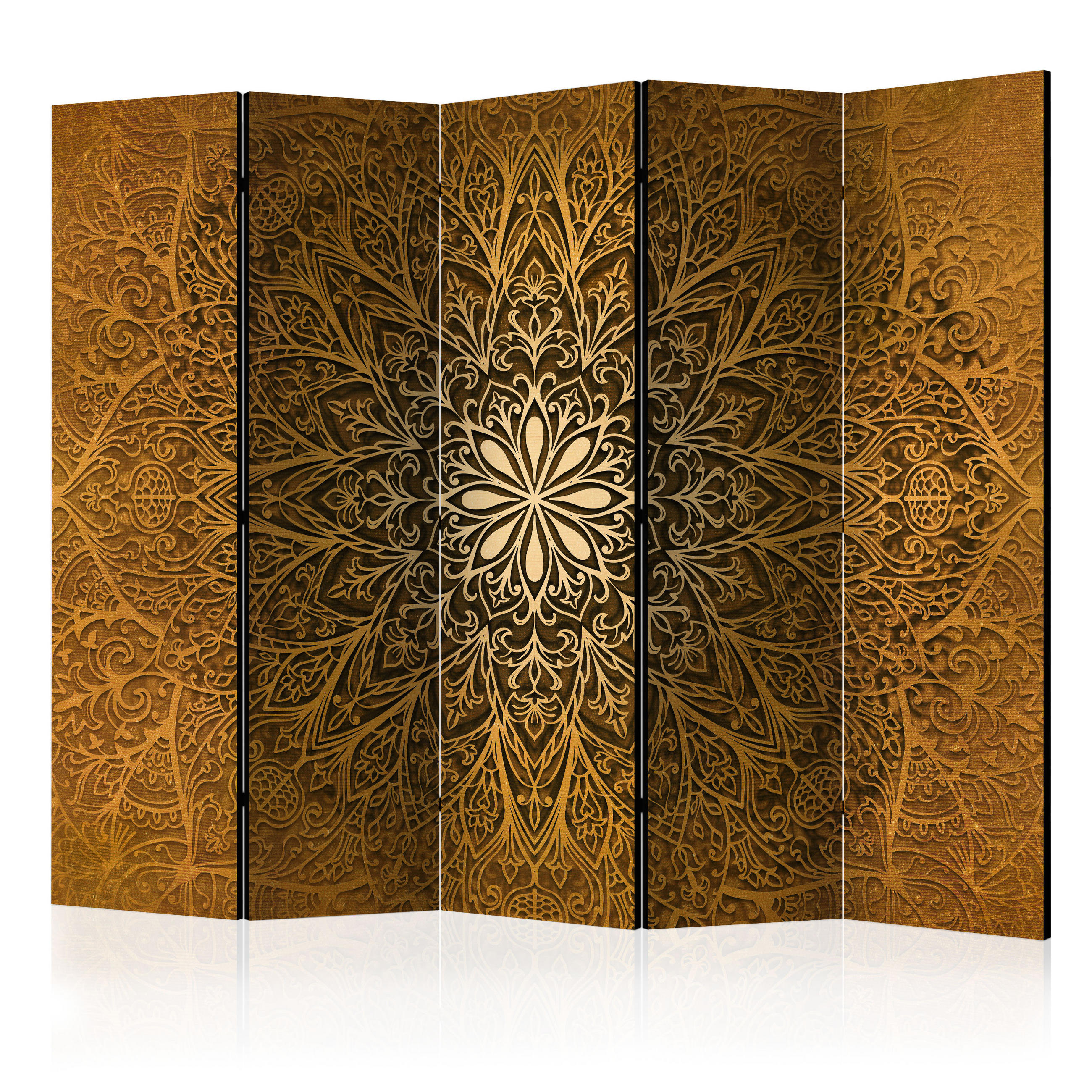 PARAVÁN Obojstranný 5-Dielny 225x172 cm Mandala - žltá, drevo/textil (225/172/3cm) - Muralo