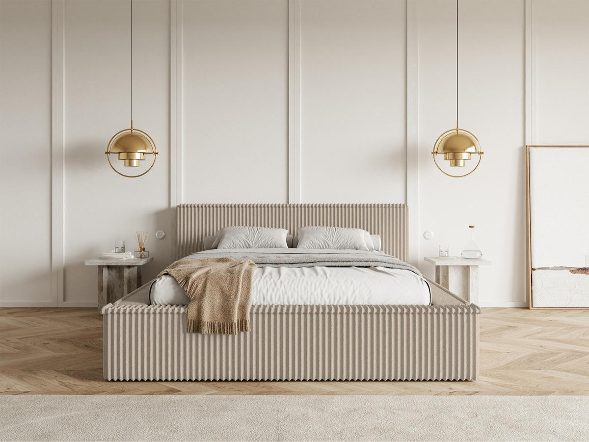 POLSTERBETT AFFOLIO Dunkelbeige 160x200 cm - Beige/Schwarz, Kunststoff/Textil (160/200cm) - Selsey