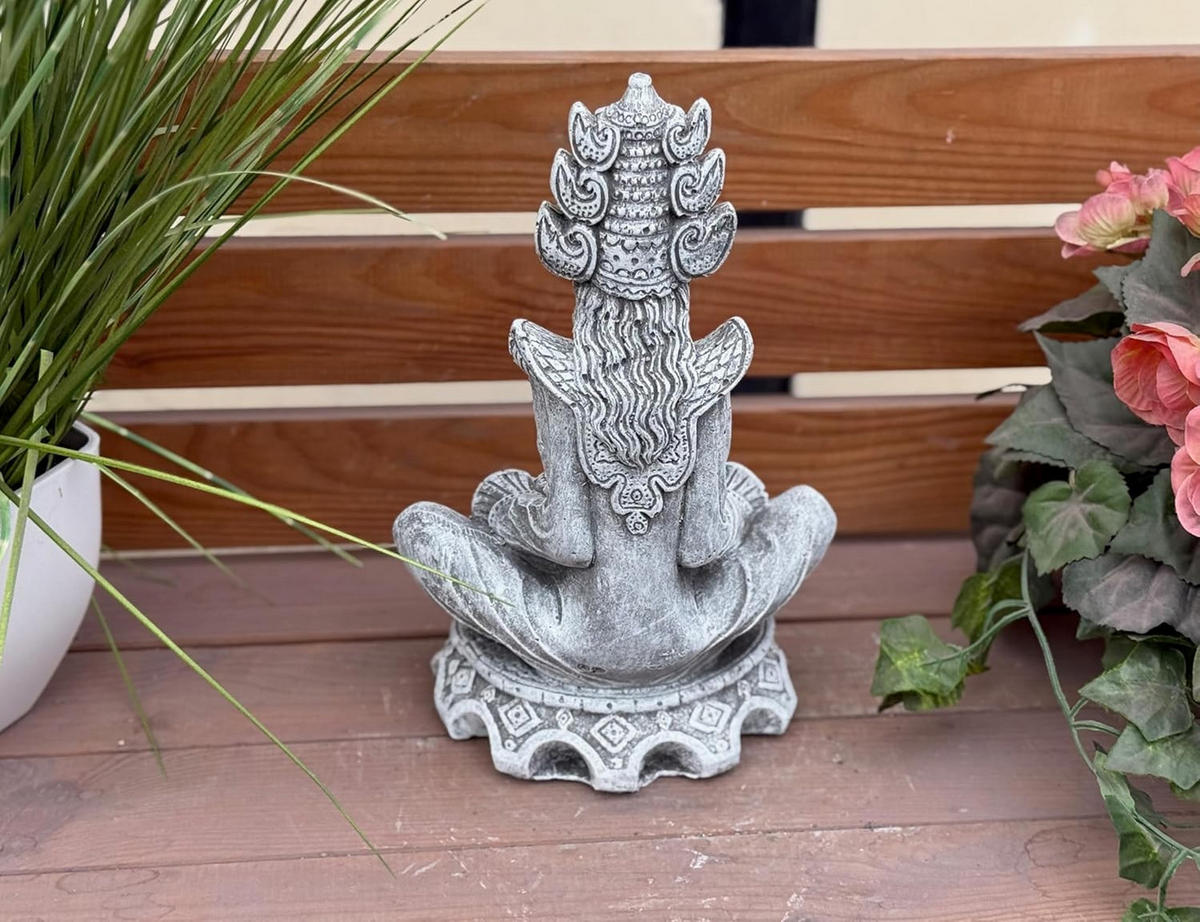 STEINFIGUR indische Göttin Sarasvati frostfest Steinguss massiv - Grau, Stein (12/28/12cm) - stoneandstyle