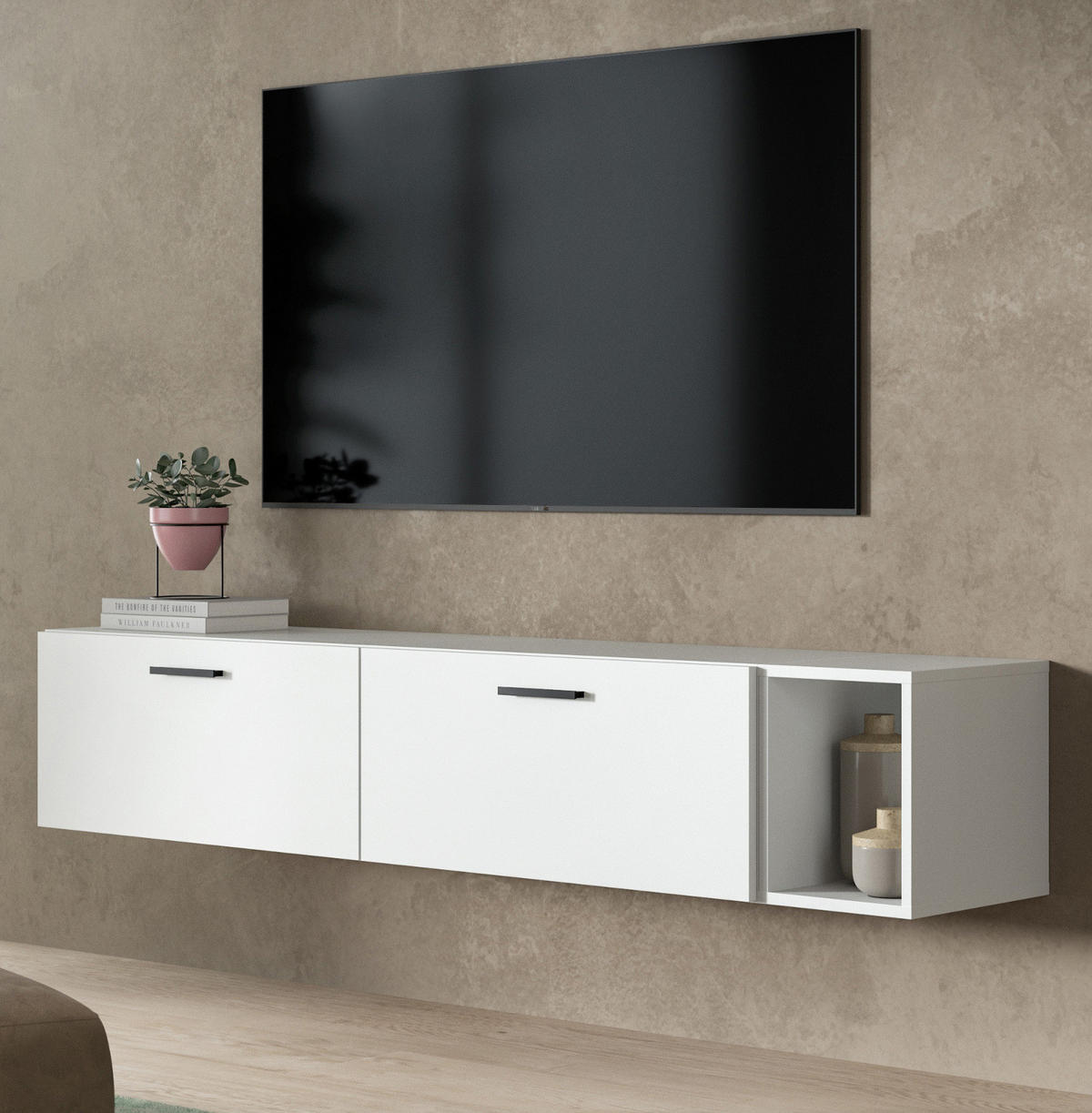 TV-LOWBOARD weiß 176 cm, TV Unterteil hängend / stehend - Schwarz/Weiß, Holzwerkstoff/Kunststoff (176/32/34cm) - Inn.Furn