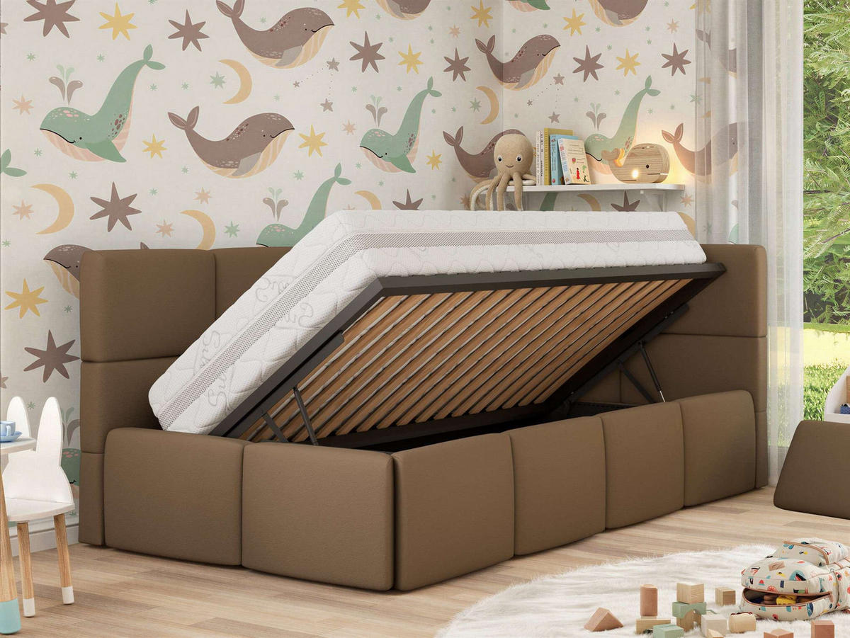 DĚTSKÁ POSTEL ARVO ALTA 90/200 - Hnědá Ekokůže - Pravá - hnědá, textil (90/200cm) - MKS