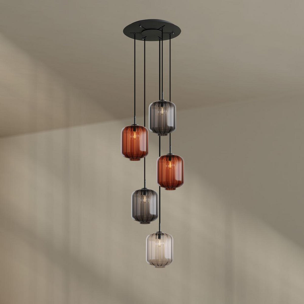 GALERIELEUCHTE Velo 5-flammig Mehrfarbig Ø 25cm - Multicolor/Schwarz, Glas (25/25/27cm) - s.luce