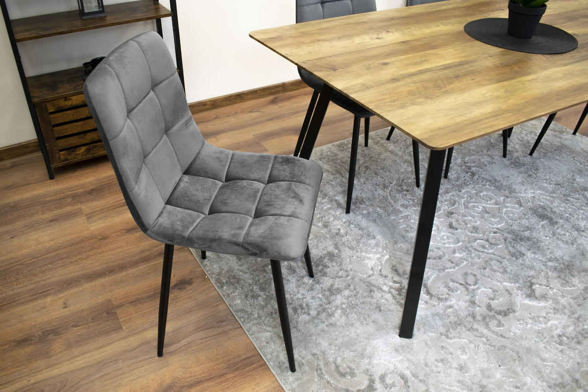 STUHL CETARA 2-er Set, Grau, mit Samtstoff gepolstert - Anthrazit, Textil/Metall (45/87/51cm) - Komodee