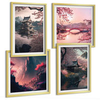 BILDER SET 4er Set - 50x50 cm & 40x60 cm Goldrahmen - Fantasielandschaften Japans - Goldfarben, Kunststoff (50/50cm) - TULUP