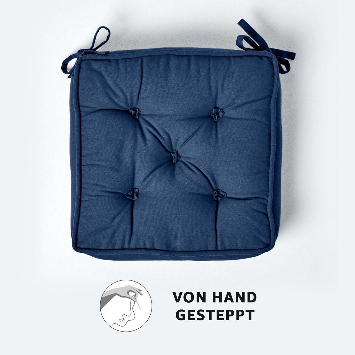 SITZKISSEN dunkelblau 40/40/10 cm – Stuhlkissen Baumwolle - Dunkelblau, Textil (40/40/10cm) - Homescapes