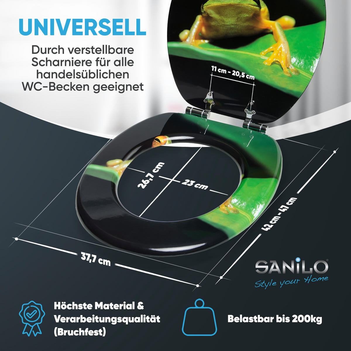 WC-SITZ mit Absenkautomatik Frosch Grün - Grün, Holzwerkstoff (38/6/47cm) - Sanilo