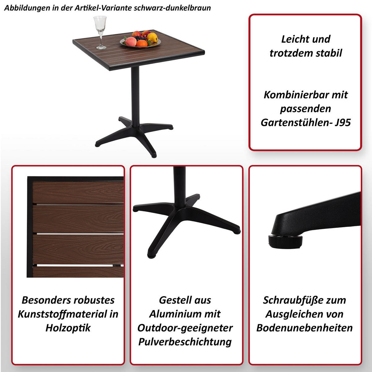 GARTENTISCH Schwarz, Dunkelbraun - Dunkelbraun/Schwarz, Metall (70/70/74cm) - MCW