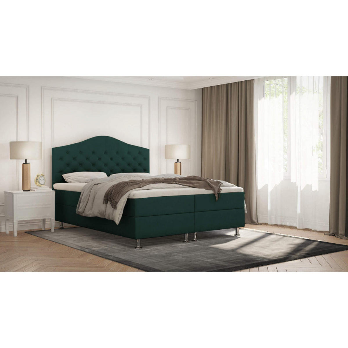 BOXBETT Glamour Bonellfederkern inkl. 7-Zonen Topper T-30 - BOXBETT mit Bettkasten - Dunkelgrün, Holz/Holzwerkstoff (120/200cm) - Best For Home