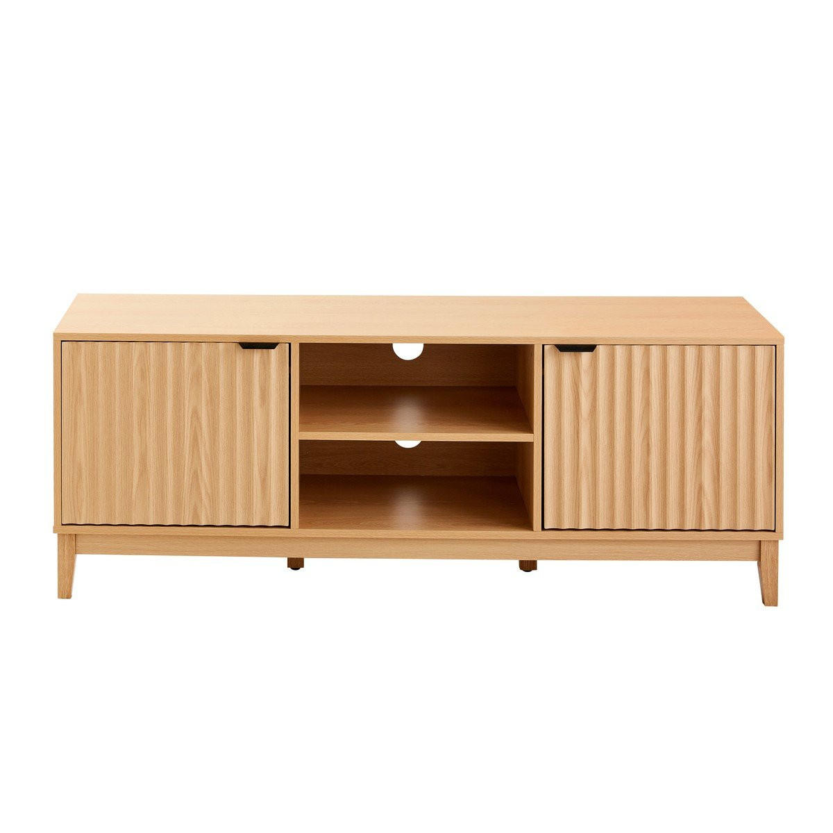TV-MÖBEL mit 2 offenen Fächern und 2 Türen mit geriffelter Front bologne 40/52/140 cm - Eichefarben, Holzwerkstoff (40/52/140cm) - Calicosy