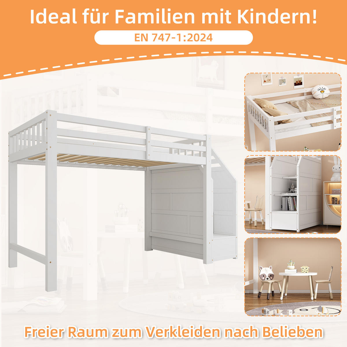 HOCHBETT 90/200 cm Weiß mit Verstaubare Stufen aus Kiefernholz - Weiß, Holz (90/200cm) - OKWISH