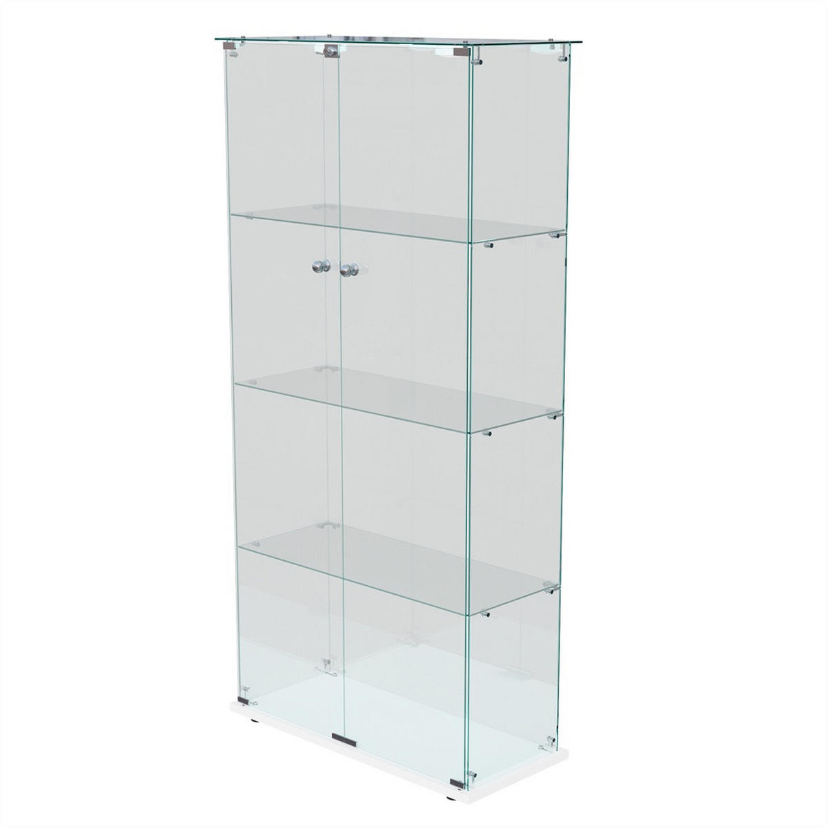 VITRINE - Glasvitrine mit 2 Türen und 4 Ebenen - integrierte LED-Spot-Beleuchtung - Weiß - Weiß, Glas (78.5/163/35cm) - DELFA