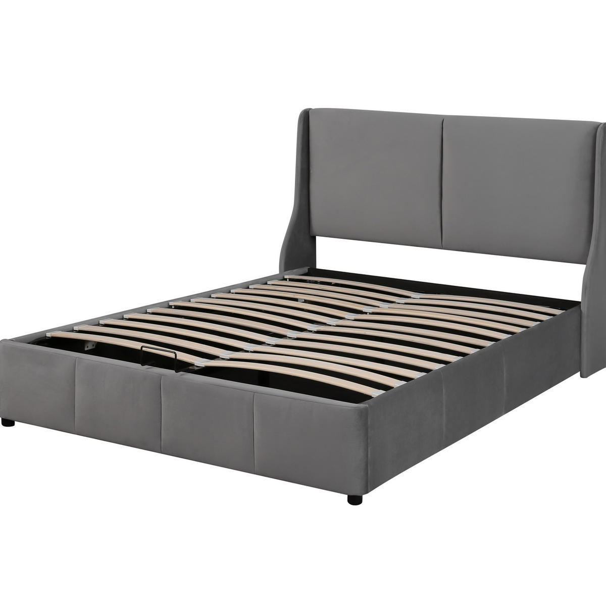 POLSTERBETT 140/200 cm grau mit Stauraum und Kissenkopfteil - Grau, Textil (140/200cm) - OKWISH