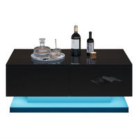 COUCHTISCH aus Spanplatte 90x50x38 cm in Schwarz mit 2 Schubladen & LED - Schwarz, Holzwerkstoff (90/50/38cm) - Modfu