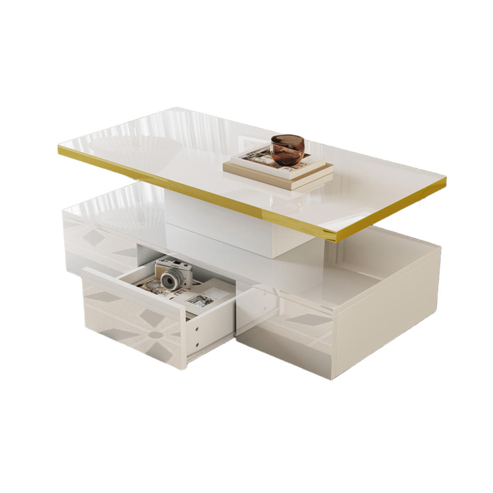 COUCHTISCH 100/50/38,5 cm weiß mit Schublade und LED-Beleuchtung - Weiß, Holzwerkstoff (100/50/38.5cm) - OKWISH