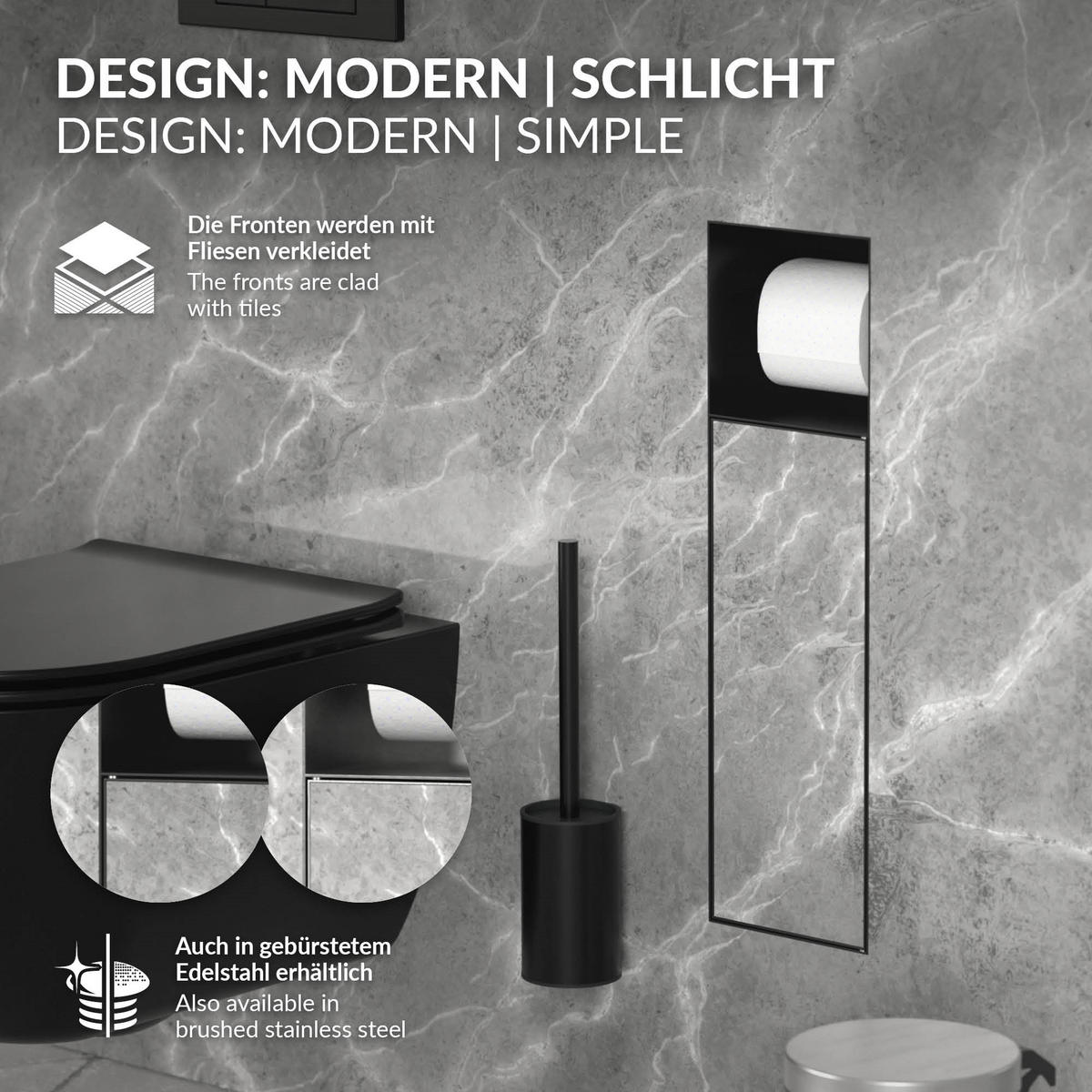 ZÁVĚSNÝ SKŘÍŇOVÝ MODUL WC z nerezové oceli, matná černá, 60x20x14 cm - černá, kov (14/60/20cm) - LuxeBath