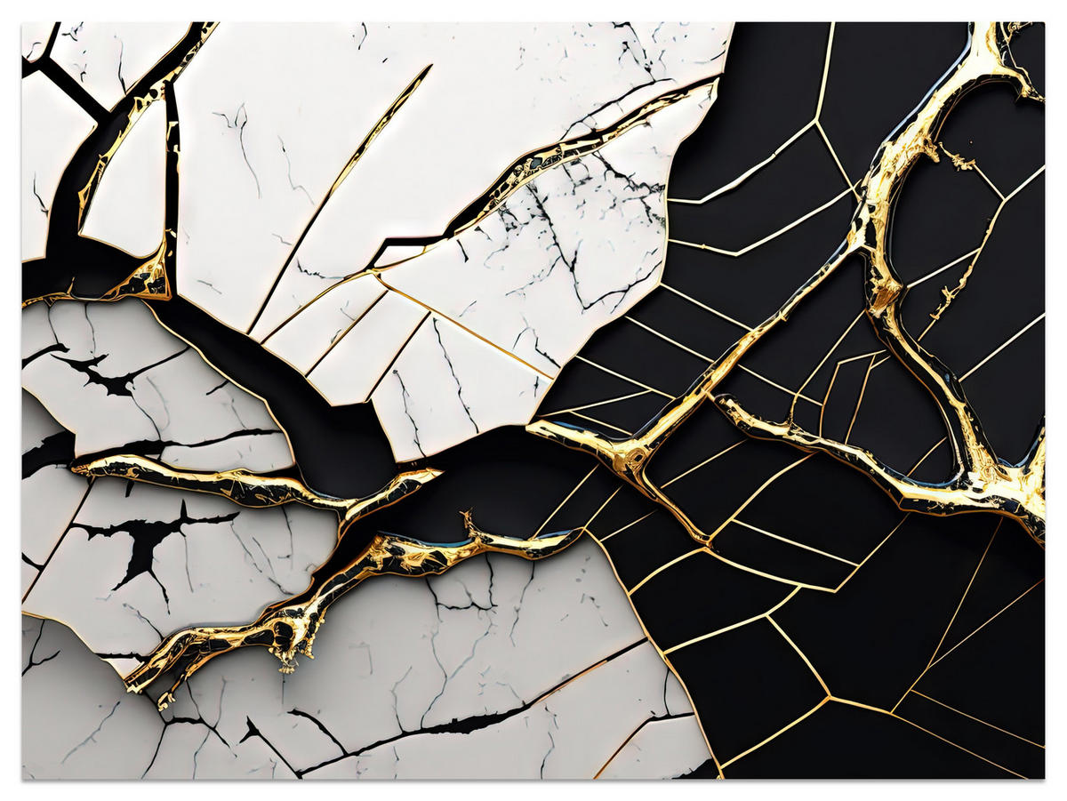 FOTOTAPETER für Badezimmer Abstrakter Marmor Goldene Verzierung 250x175 - Schwarz/Weiß, Papier (250/175cm) - Muralo