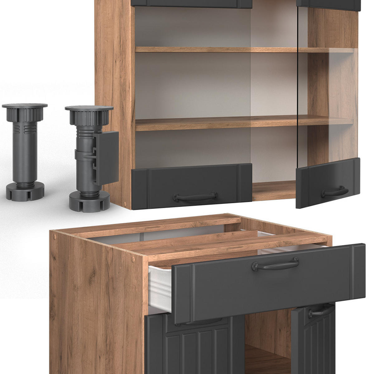 JEDNOTKOVÁ KUCHYNĚ Fame-Line Tmavě šedá - medově dubová/tmavě šedá, kompozitní dřevo (140/81.6/60cm) - Vicco
