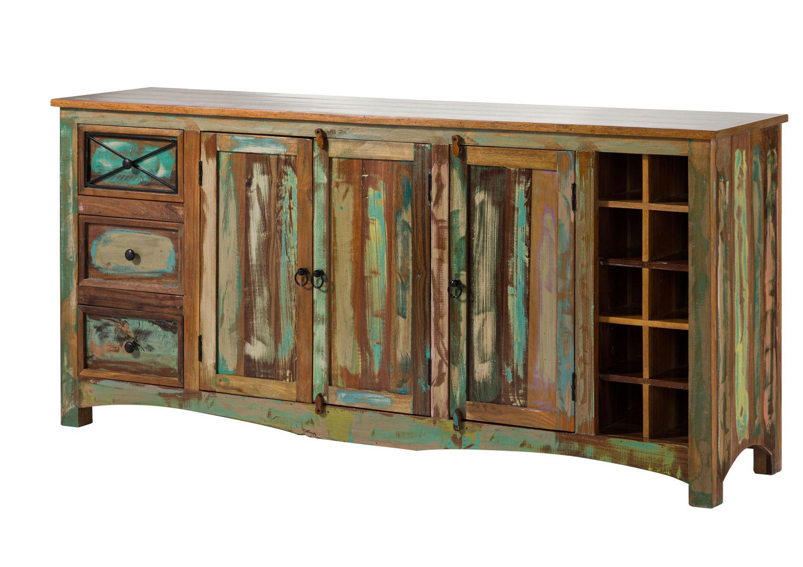 SIDEBOARD Altholz 193x45x90 mehrfarbig lackiert NATURE OF SPIRIT #15 - Multicolor, Holz (193/90/45cm) - Massivmoebel24