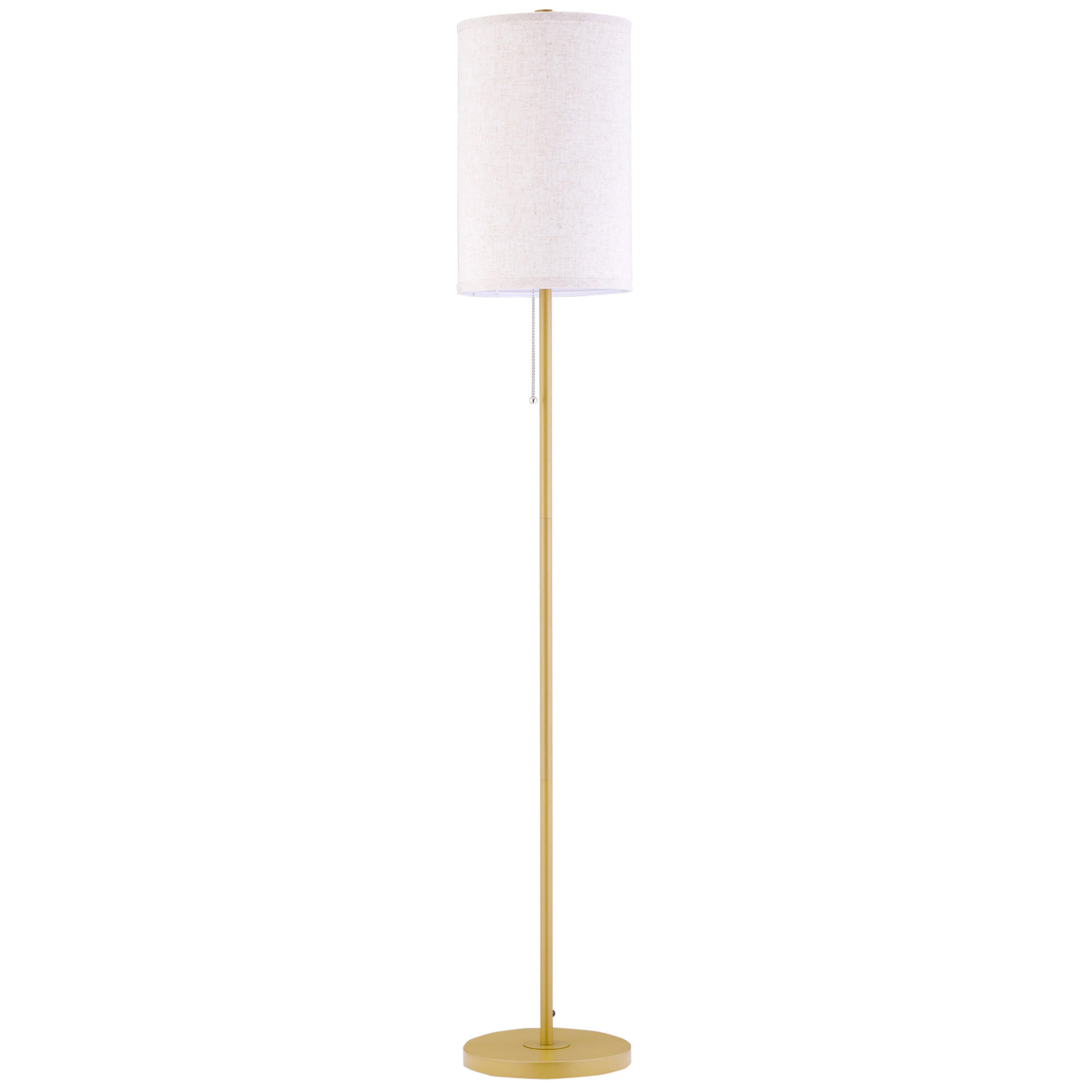 STEHLEUCHTE 157cm Stehlampe-Wohnzimmer cremeweiß mit Leinen-Lampenschirm und Zugschalter - Goldfarben, Metall (25.5/25.5/157cm) - Raelunyi